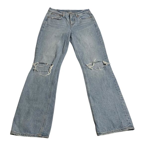 American Eagle Womens Jeans Size 2 90's Bootcut Zip Fly Mid Rise Destroyed Denim - Picture 1 of 13